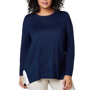 Charter Club Women’s Navy Blue Colorblock Contrast Crewneck Tunic Sweater 1X